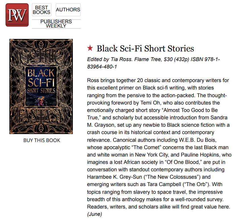 Publishers Weekly Gives "My" Black SciFi Short Stories Anthology Starred Review
